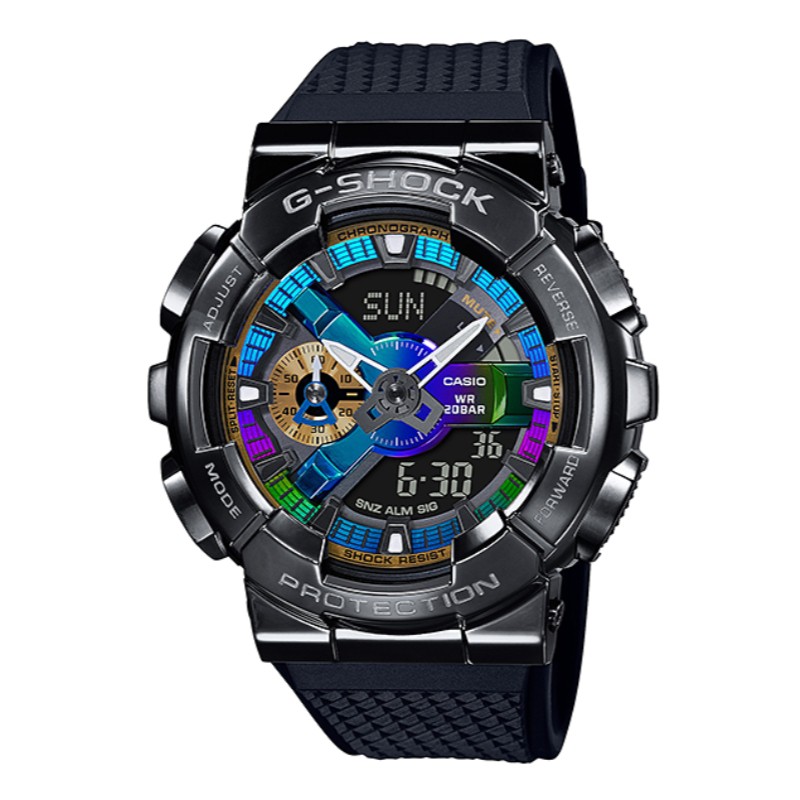 【聊聊甜甜價】CASIO G-SHOCK 全金屬外殼 高質感雙顯電子腕錶GM-110B-1A (黑X彩)