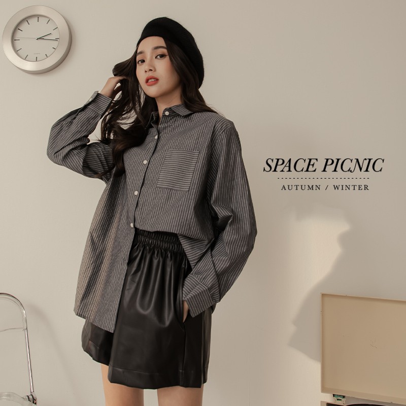 [明天出貨] Space Picnic｜細條紋長袖襯衫-3色(現貨)【C21082007】