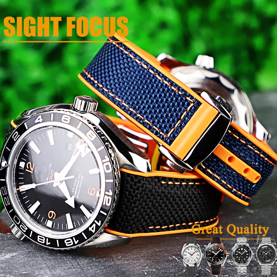 20mm 22mm 橡膠尼龍錶帶適用於歐米茄海馬600米錶帶代用歐米茄GMT記時海洋宇宙215. 232.522橡膠錶帶