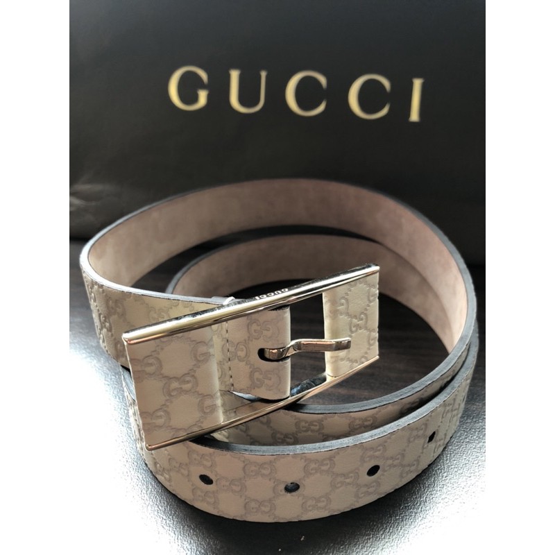 GUCCI女用.真皮.皮帶.腰帶.米白色