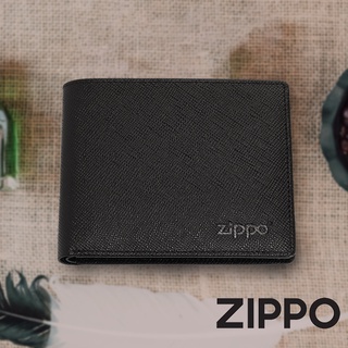 ZIPPO 黑色十字壓紋雙折皮夾(常規款) 皮件皮夾 錢包 男士短夾 男生皮夾 防盜皮夾 牛皮皮夾 2007085