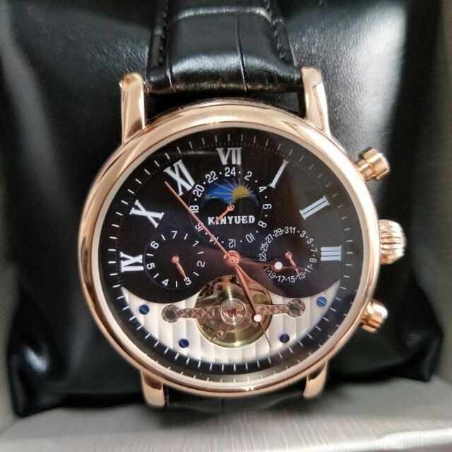 義大利國王機械錶  時尚 真皮 男士 鏤空機械手錶