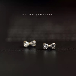 =現貨= ATOWN 輕珠寶 純9K黃金 蝴蝶結鑲鑽簡約日韓迷你耳釘耳環