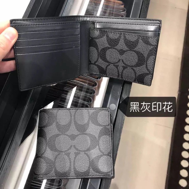 全新真品 Coach 74935 三合一皮夾 Compact Id Wallet 黑灰色 防水布