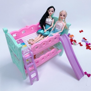 Lalas芭比娃娃雙人床公主床雙層床可愛女孩兒童過家家玩具配件