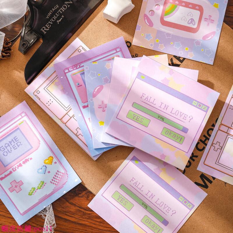 手賬本 早沫多彩電玩便利貼鹽系少女游戲機ins留言可愛便箋本記事n次貼新品 蝦皮購物