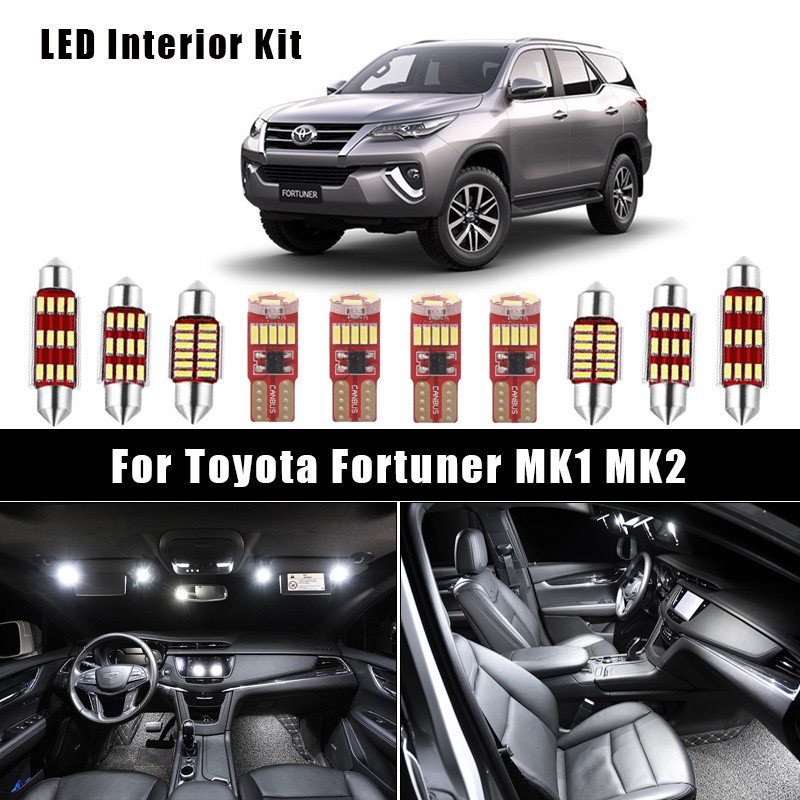 白色 Canbus 無錯誤汽車 LED 內部圓頂地圖閱讀車頂燈泡套件適用於豐田 Fortuner MK1 MK2 200