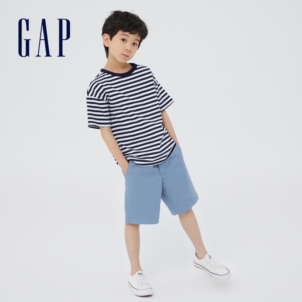 Gap 男童裝 純棉質感短袖T恤 厚磅密織系列-海軍藍條紋(764972)