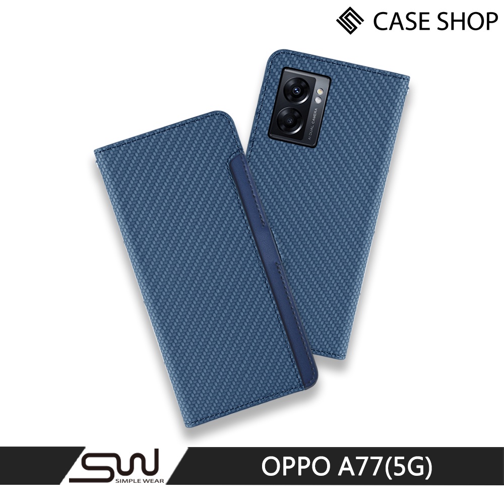 【CASE SHOP】OPPO A77(5G) 側掀站立式皮套-藍