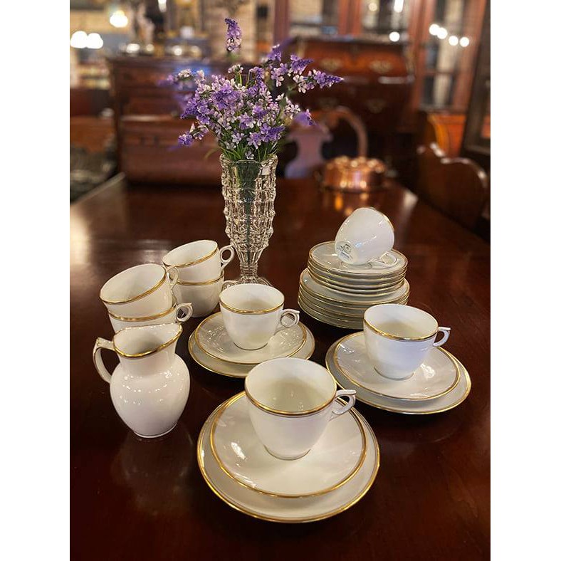 #19世紀 丹麥皇家哥本哈根名瓷Royal Copenhagen典雅純白雙金邊茶具組#521439