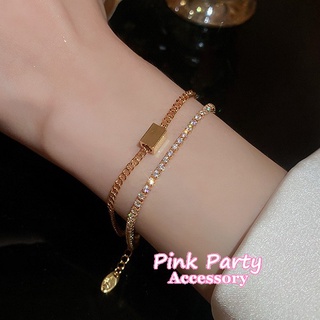 【手鍊】精緻璀璨 立體方塊水鑽條鍊雙層手鍊 手環 新娘飾品 PinkParty❤韓系飾品