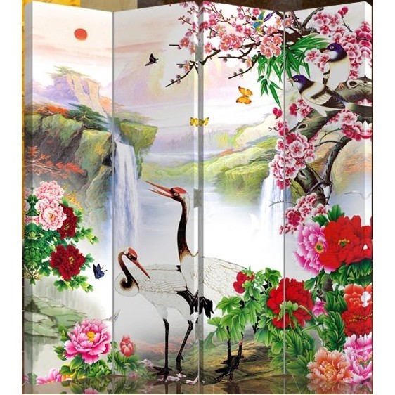 免運 全新未拆客廳玄關風水四扇屏風四片屏風山水畫牡丹花開富貴防水油畫招財穿堂煞 蝦皮購物
