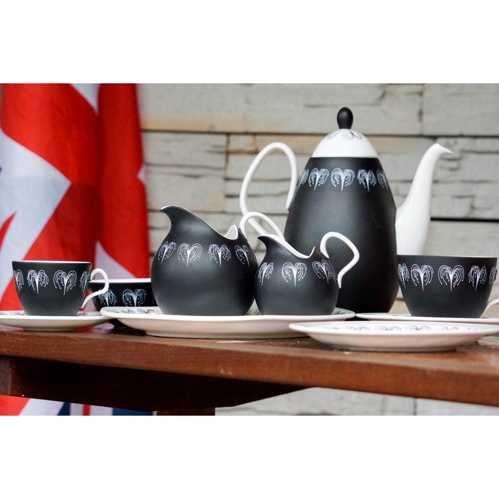 【旭鑫】Foley Domino 黑白系列 下午茶組 茶杯 咖啡杯 英國 骨瓷 古董 瓷器 糖碗 E.08