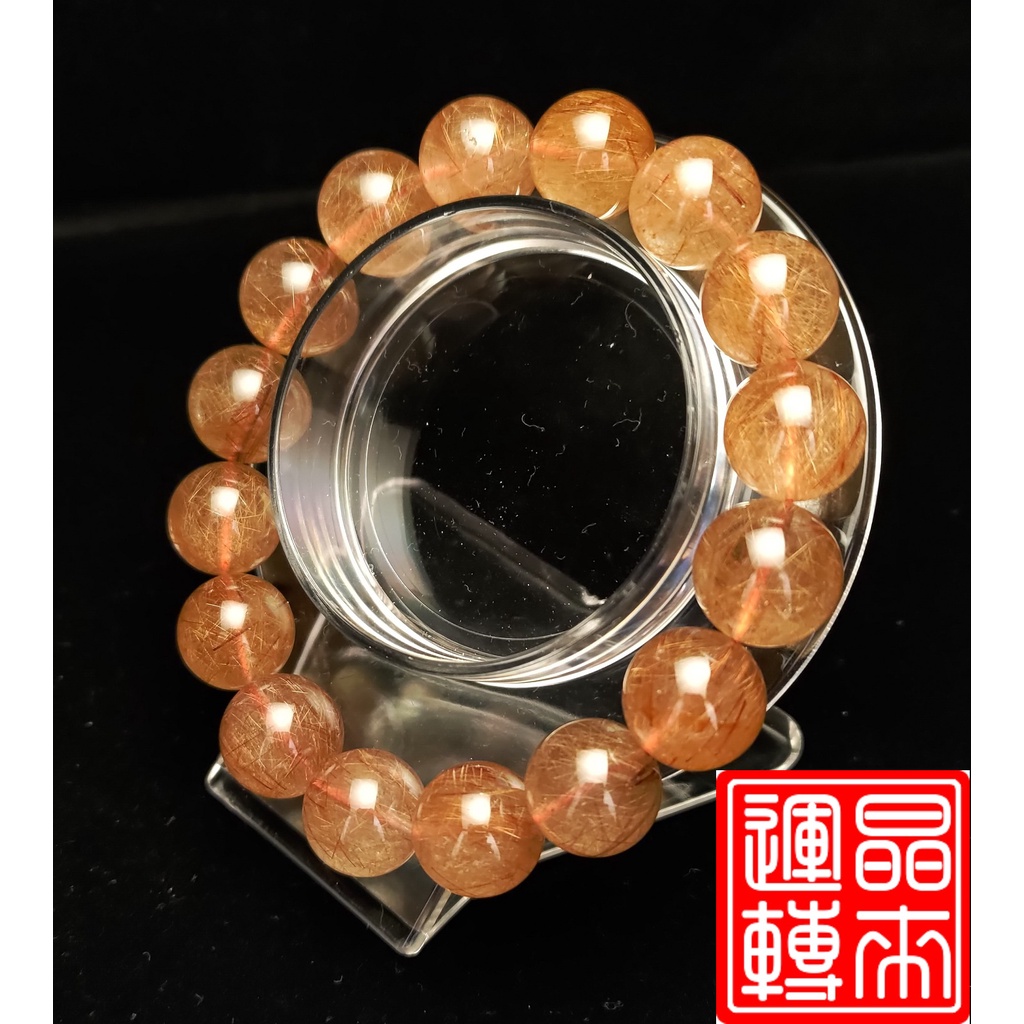 [晶來運轉]紅銅鈦鈦晶單圈手珠51.6g 13mm 手圍18cm(Titanium rutilated Quartz)