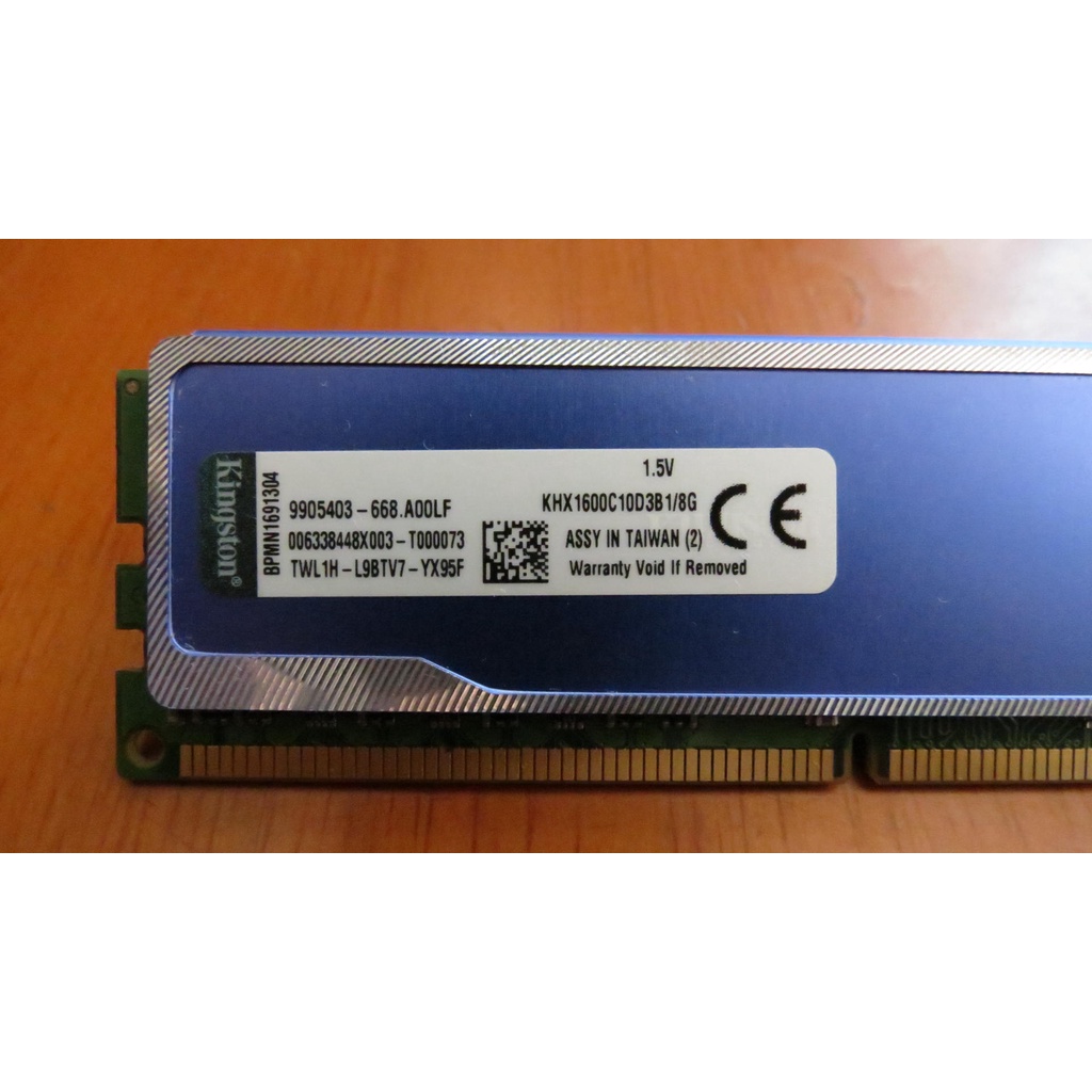 金士頓 Kingston KHX1600C10D3B1/8G DDR3-1600桌上型(雙面)記憶體