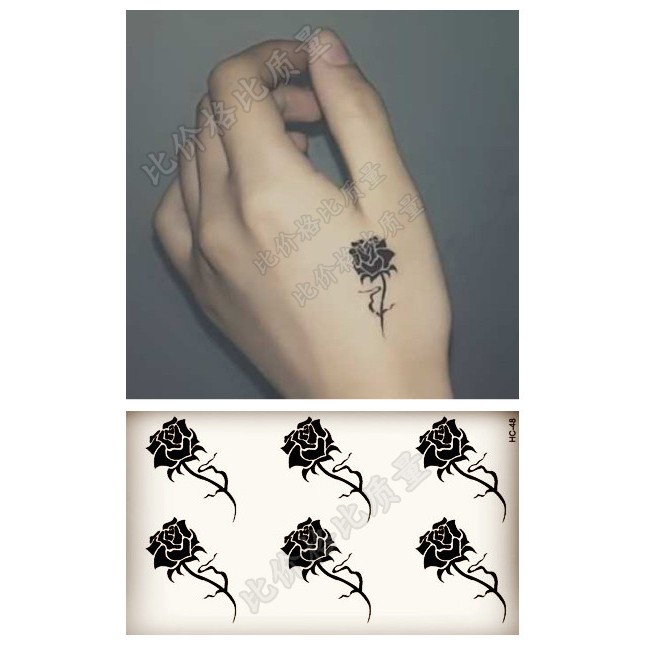 「現貨」韓國防水-黑玫瑰 -纹身贴男女、假刺青贴纸-造型紋身、搞怪造型、紋身貼紙、防水男女、手指小圖