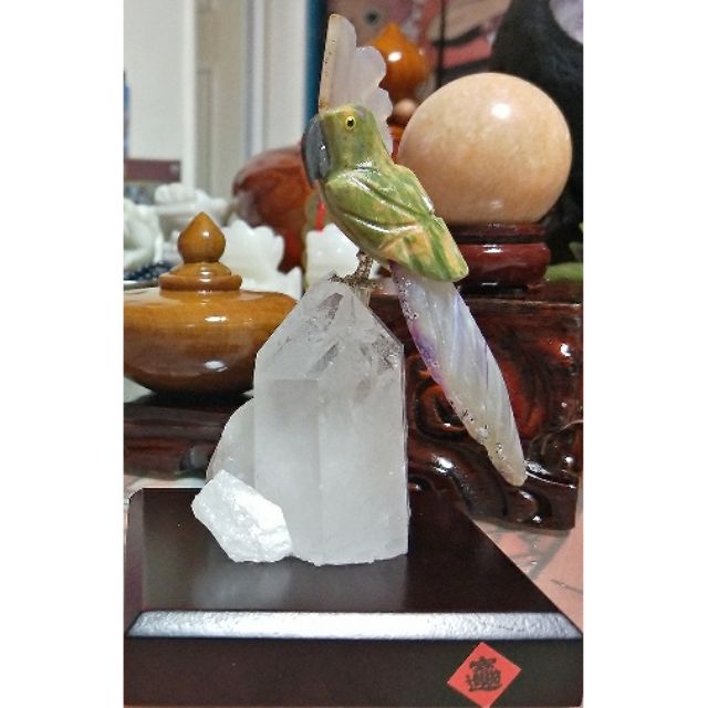 （33889631專屬下標處 水晶鳥*2）天然原礦 白水晶柱 礦石鸚鵡雕件 白水晶簇 造型鳥 造型鸚鵡擺件