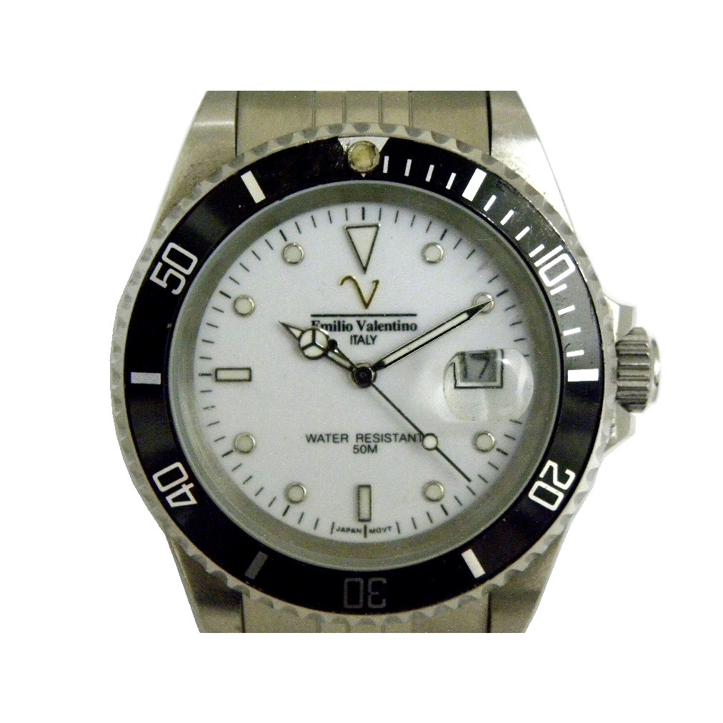 [專業模型] 石英錶 [Valentino W3043]   范倫鐵諾~白水鬼潛水不銹鋼錶[白色面+日期]中性錶/軍錶
