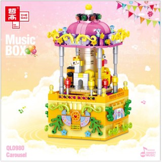 <積木總動員> 哲高 旋轉音樂盒系列 QL0980 旋轉木馬/QL0983 摩天輪/QL0984 浪漫櫻花