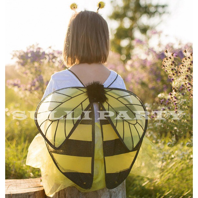 雪莉派對~蜜蜂髮箍+蜜蜂翅膀套裝 萬聖節裝扮 兒童變裝 可愛小蜜蜂 兒童昆蟲 小蜜蜂裝扮 小蜜蜂翅膀 紗裙