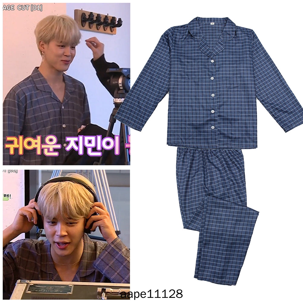 Bts睡衣防彈少年團周邊jimin樸智旻同款家居服兩件套襯衫睡褲秋裝 蝦皮購物