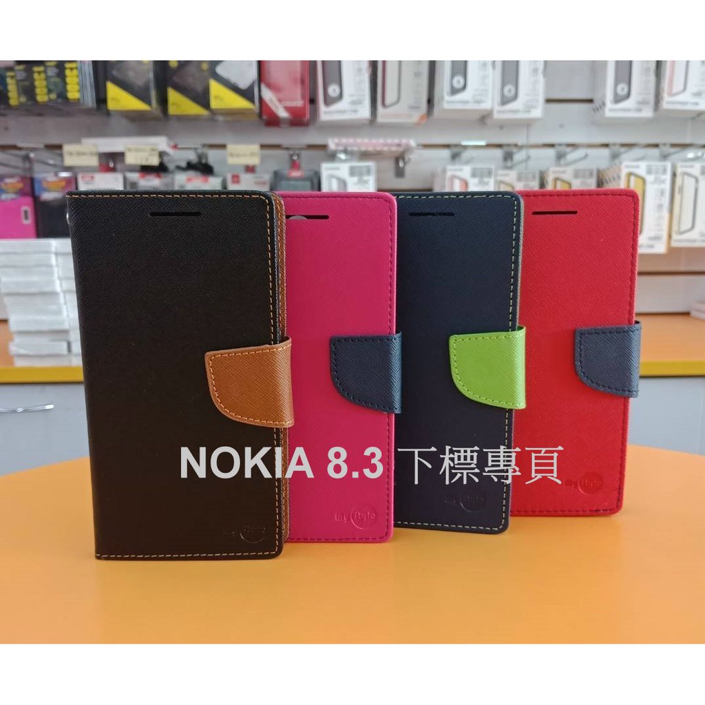 【台灣3C】全新 NOKIA 8.3 專用馬卡龍側掀皮套 特殊撞色皮套 手機保護套