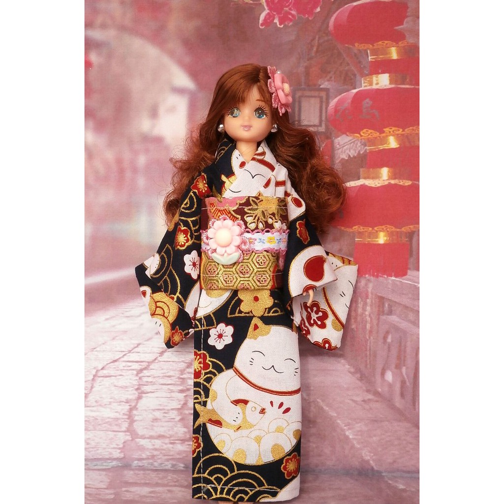 小禎ㄟ雜貨 莉卡娃娃服飾配件組 館主手製和服 莉卡和服 浴衣 招財貓( 薇琪 小布可穿)
