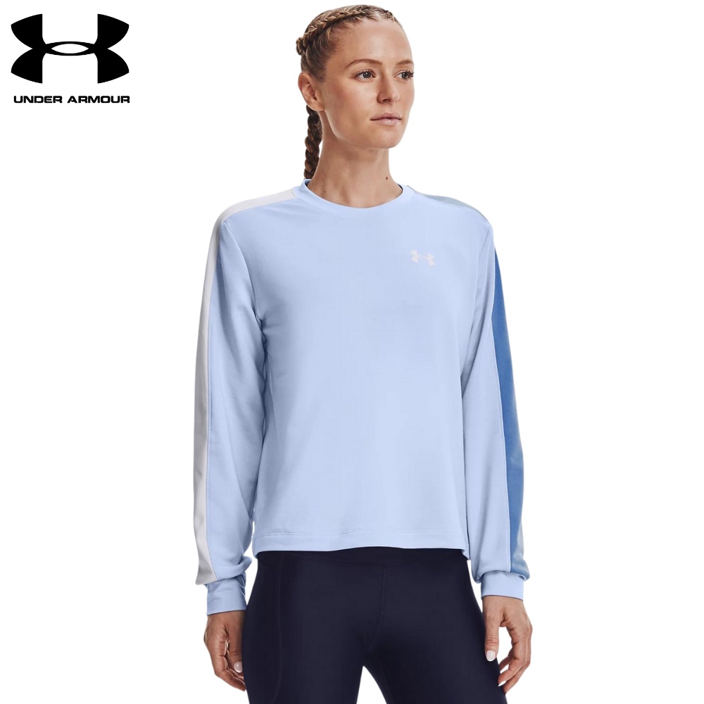 UNDER ARMOUR 女 長袖 上衣 圓領 刷毛 排潮材質 Rival Terry Colorblock 運動達人