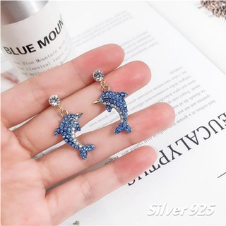 現貨 韓國小清新可愛顯白藍色海豚氣質銀針耳環 NR14-001