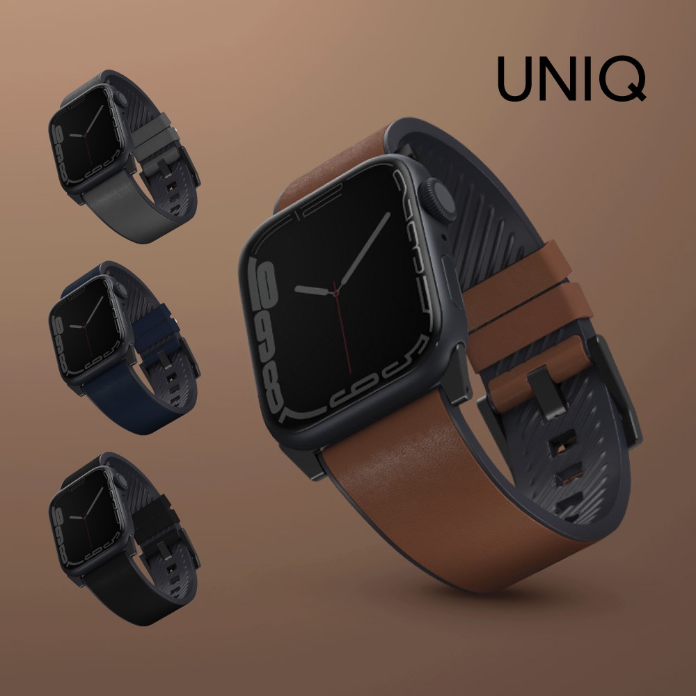 【UNIQ】Apple Watch 防潑水皮革矽膠錶帶 (Straden)｜49/42/44/45mm 共用款 錶帶