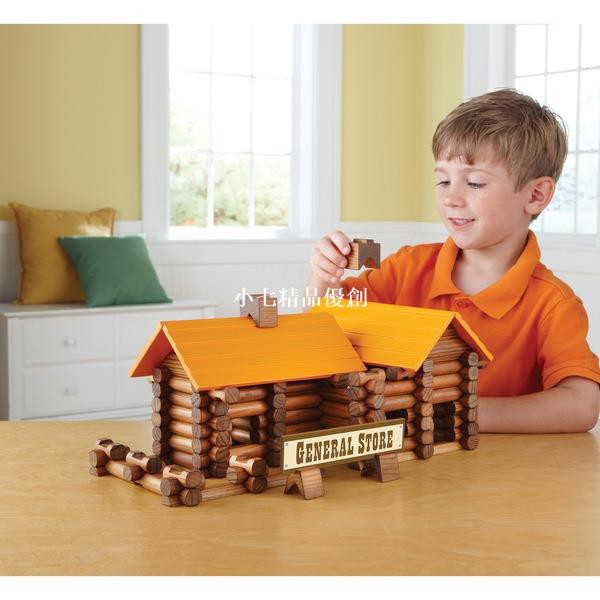 小七精品165粒林肯房積木建造小木屋原木建築積木兒童空間想象拼圖積木玩具