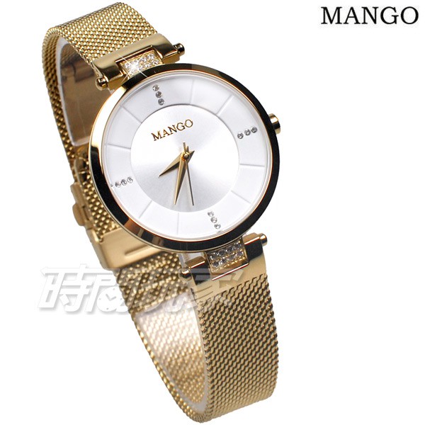 (活動價) MANGO 簡約時尚 MA6763L-GD 魅力鑽錶 鑲鑽 女錶 防水 米蘭帶 藍寶石水晶 金色【時間玩家】
