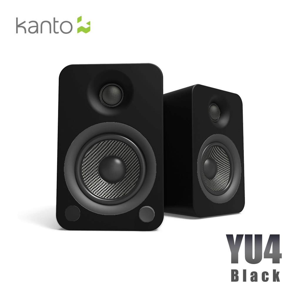 【Kanto 台灣】YU4 藍牙立體聲書架喇叭(黑)-3.5mm/RCA/光纖/藍牙輸入/附遙控器/可加購重低音