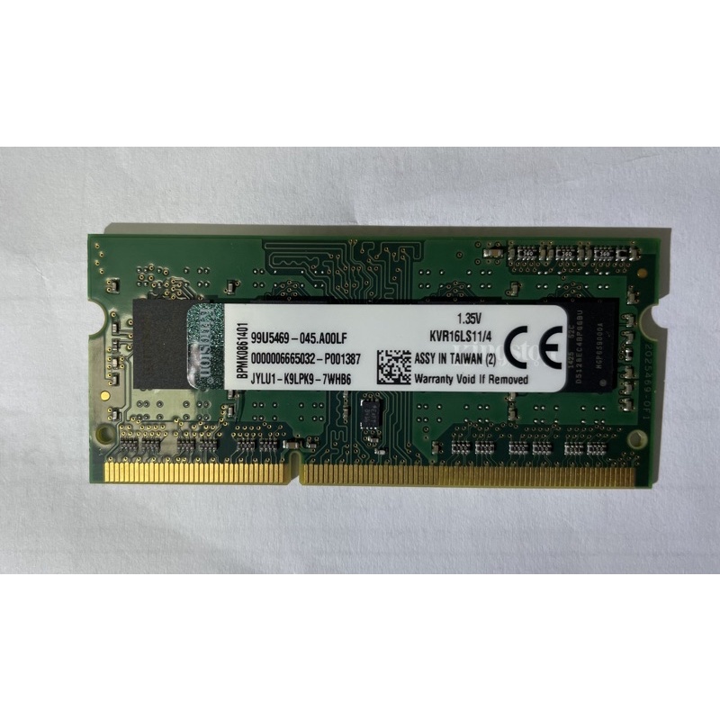 Kingston 金士頓 DDR3-1600 4GB KVR16LS11/4 筆電用 低電壓 1.35v
