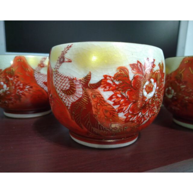 煎茶道具 九谷焼 九谷庄三造 赤絵金彩 人物花文 茶器揃 M R3827