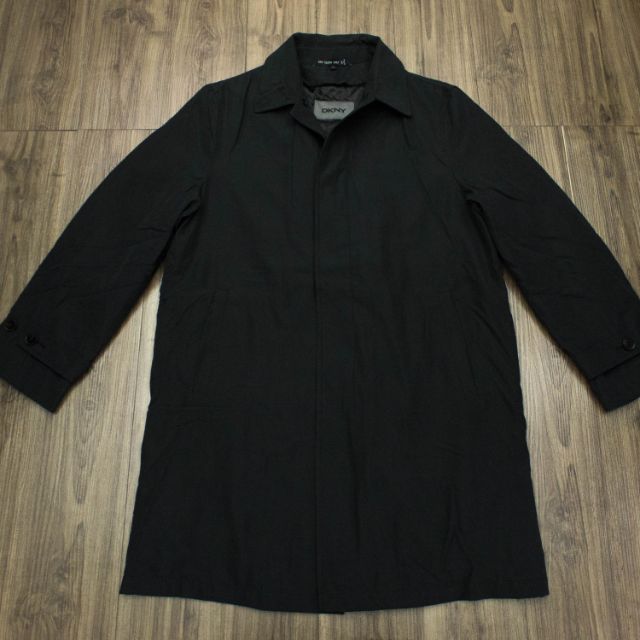 DKNY深鐵灰(淺黑色)前扣兩件式(夾棉內襯可拆)防寒長大衣（S）