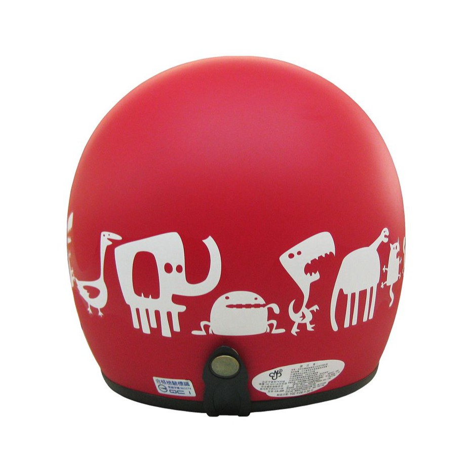 EVO 安全帽 N CA-309 復古帽 動物園 消光紅 半罩 半拆洗 卡通圖案 正版授權