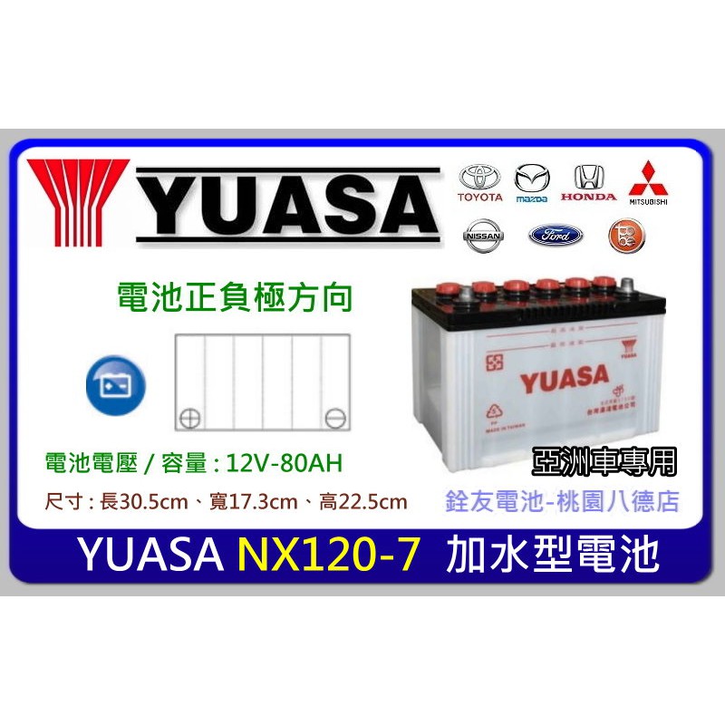 +桃園電池-銓友電池 YUASA NX120-7 加水保養型汽車電池 GRAND STAREX 2.5(柴油) 大發