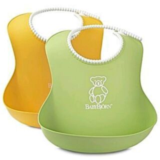 瑞典 Baby Bjorn Soft Bib 軟膠防碎屑圍兜 吃飯衣 防污衣現貨_雙入款(藍紅)