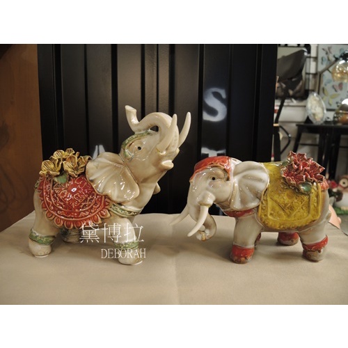 高雄．黛博拉家飾精品．開運吉祥陶瓷立體花朵瓷器大象一對象藝品新居落成送禮裝飾擺飾擺設居家佈置