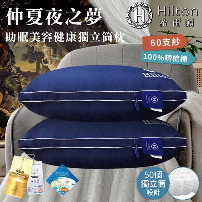 【Hilton希爾頓】銀離子美容健康獨立筒枕枕頭/枕芯