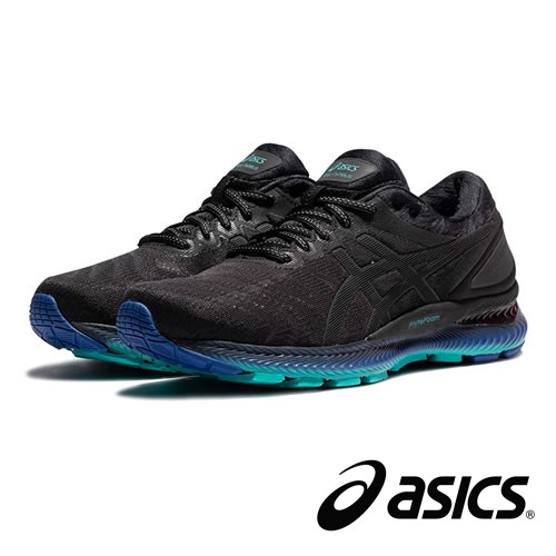 【asics亞瑟士】GEL- NIMBUS 22 夜跑反光 慢跑鞋/黑藍 1011B090-001 A35