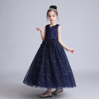 新竹金奇童裝兒童長款女童公主裙禮服藍色洋裝花童禮服洋裝長裙鋼琴表演服