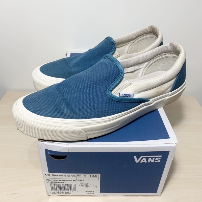 &lt;二手商品&gt; Vans OG Classic Slip-On Canvas 帆布 懶人鞋 米白藍 VN000UDFKBJ