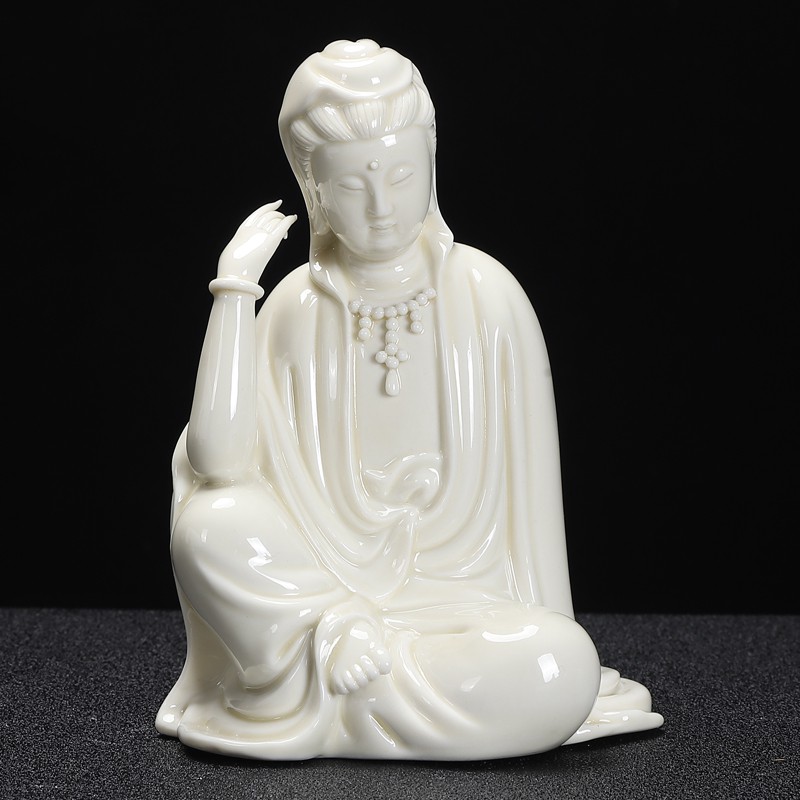 收藏仿古仿八十年代觀音德化陶瓷擺件盤坐小佛像白瓷小自在觀音像
