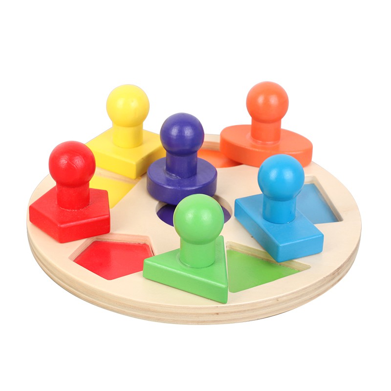 蒙特梭利 木製幾何形狀認知圓盤 現貨 幼兒園教具 益智玩具 兒童早教 木質 形狀配對 幾何形狀圓盤 教具 印章玩具