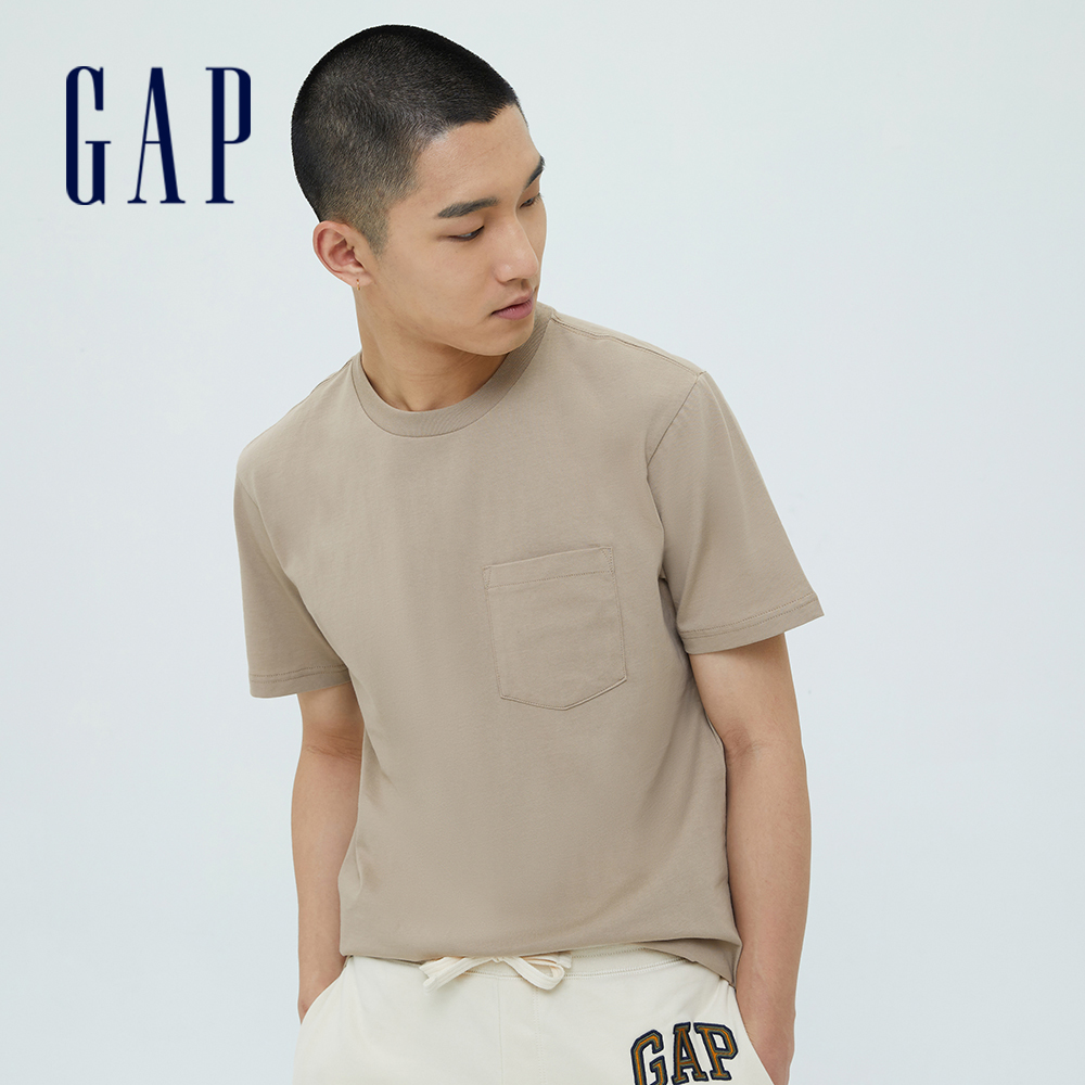 Gap 男女同款 純棉素色短袖T恤 厚磅密織親膚系列-奶咖色(690357)