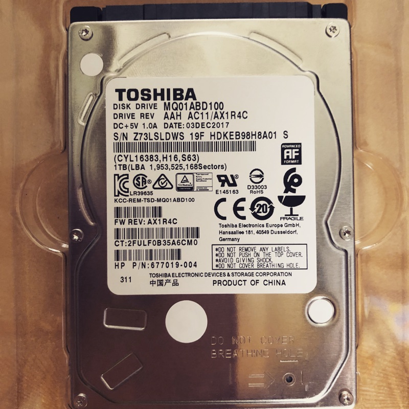 TOSHIBA  2.5吋 硬碟1TB、轉速5400