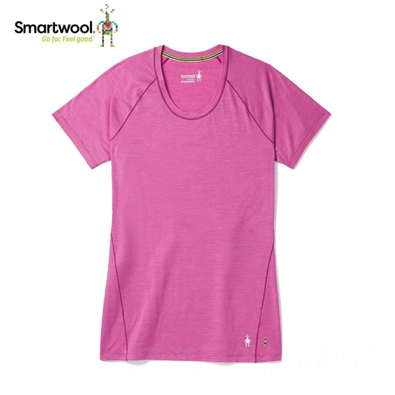 【SMART WOOL 美國】戶外運動女性短袖排汗衣 印花短袖內著衣/粉霧紫運動上衣 SW017254A22