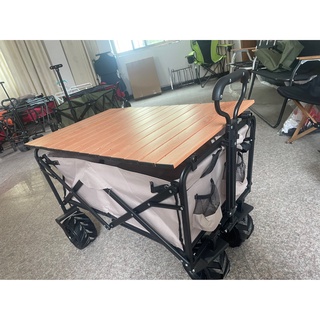木紋鋁合金野營車桌板手推車便攜桌板輕奢木紋桌摺疊桌推車搭配桌配卡扣鋼管送收納袋